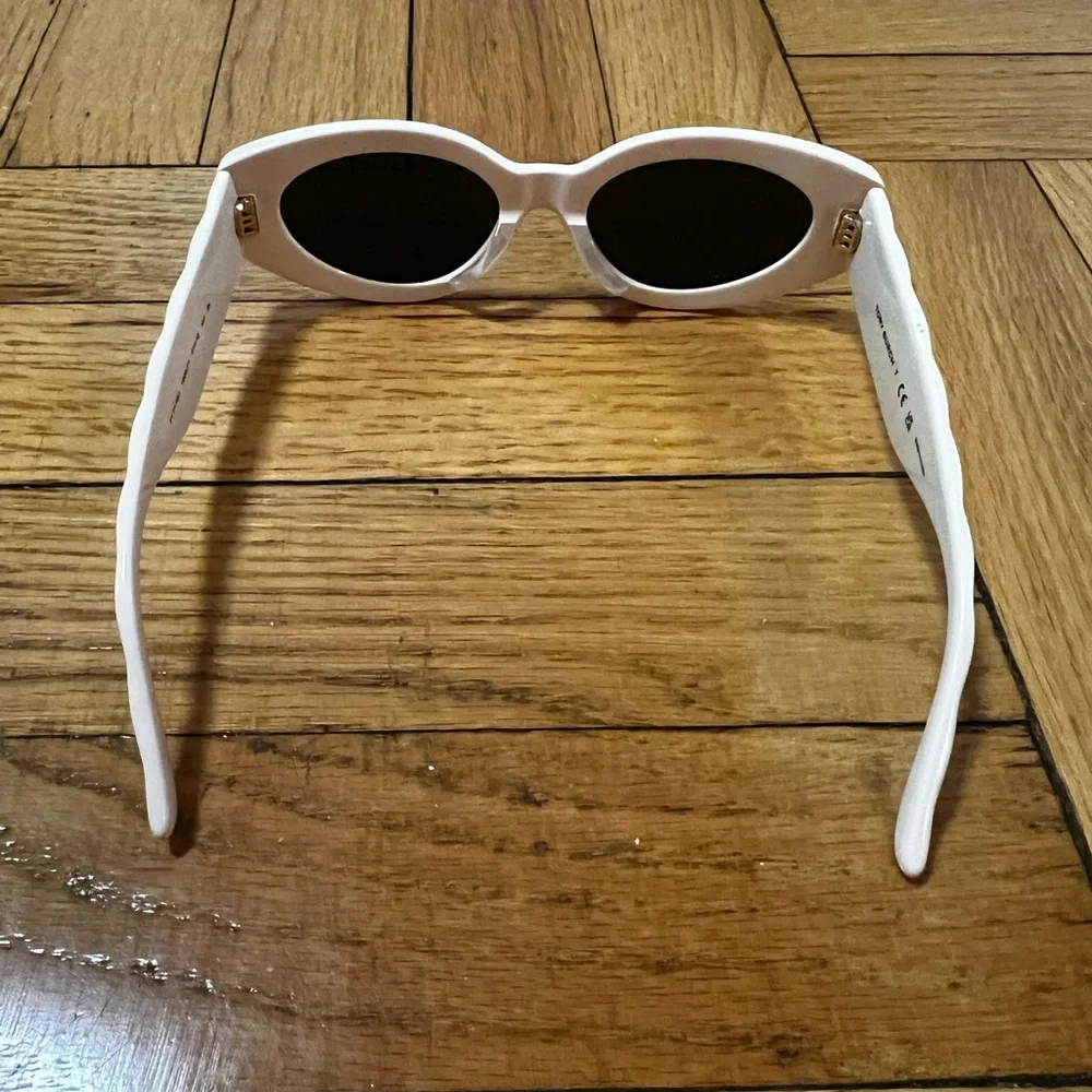 Tory Burch White Oval Sunglasses with Black Lenses